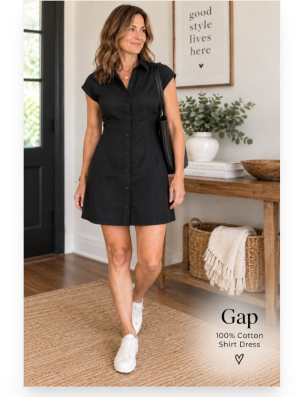 GAP Poplin Seamed Mini Shirtdress Black Size Medium 100% Cotton